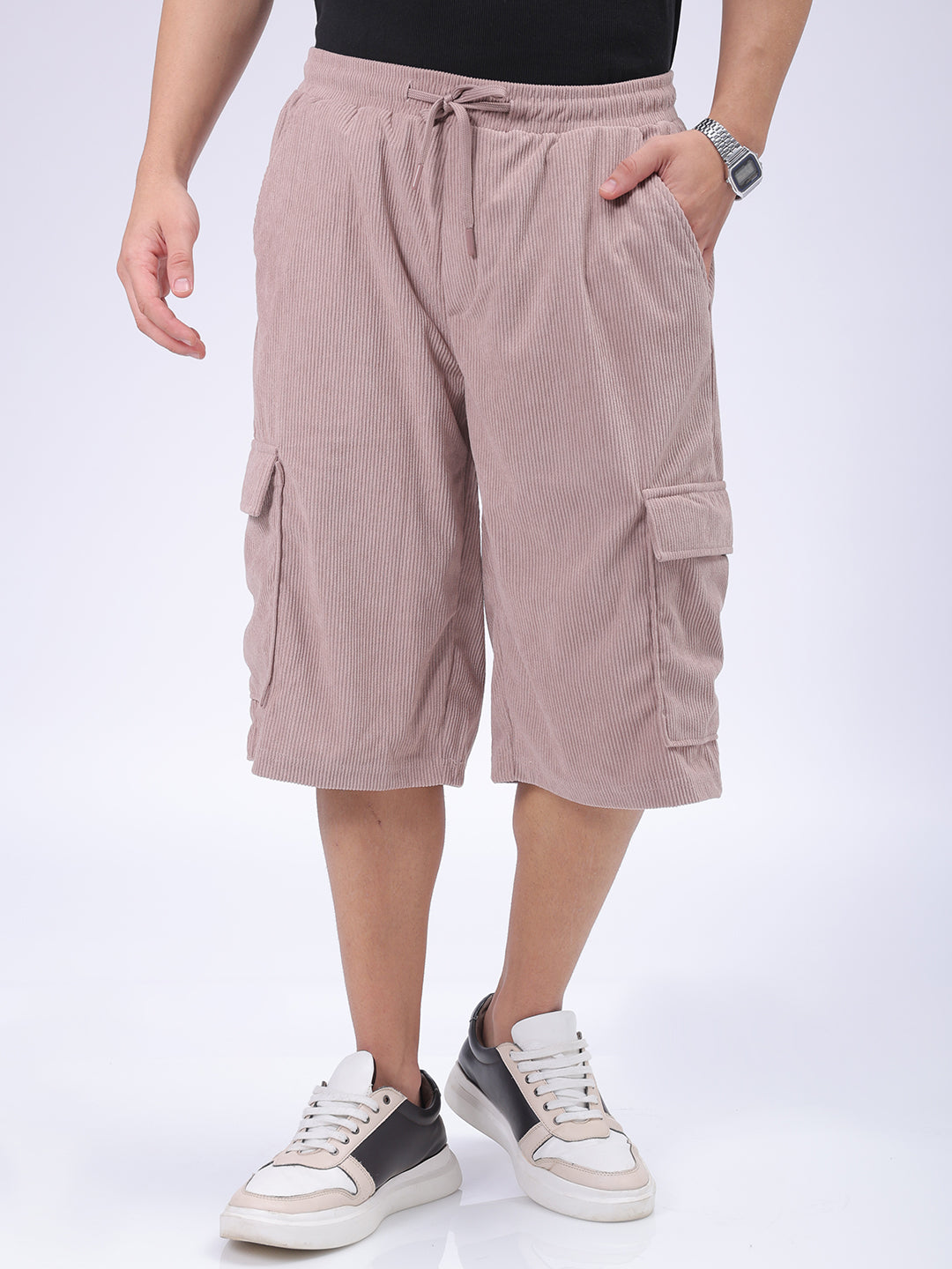 Men's Purple Loose Textured Utility Cargo Shorts