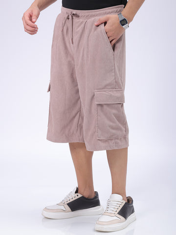 Men's Purple Loose Textured Utility Cargo Shorts