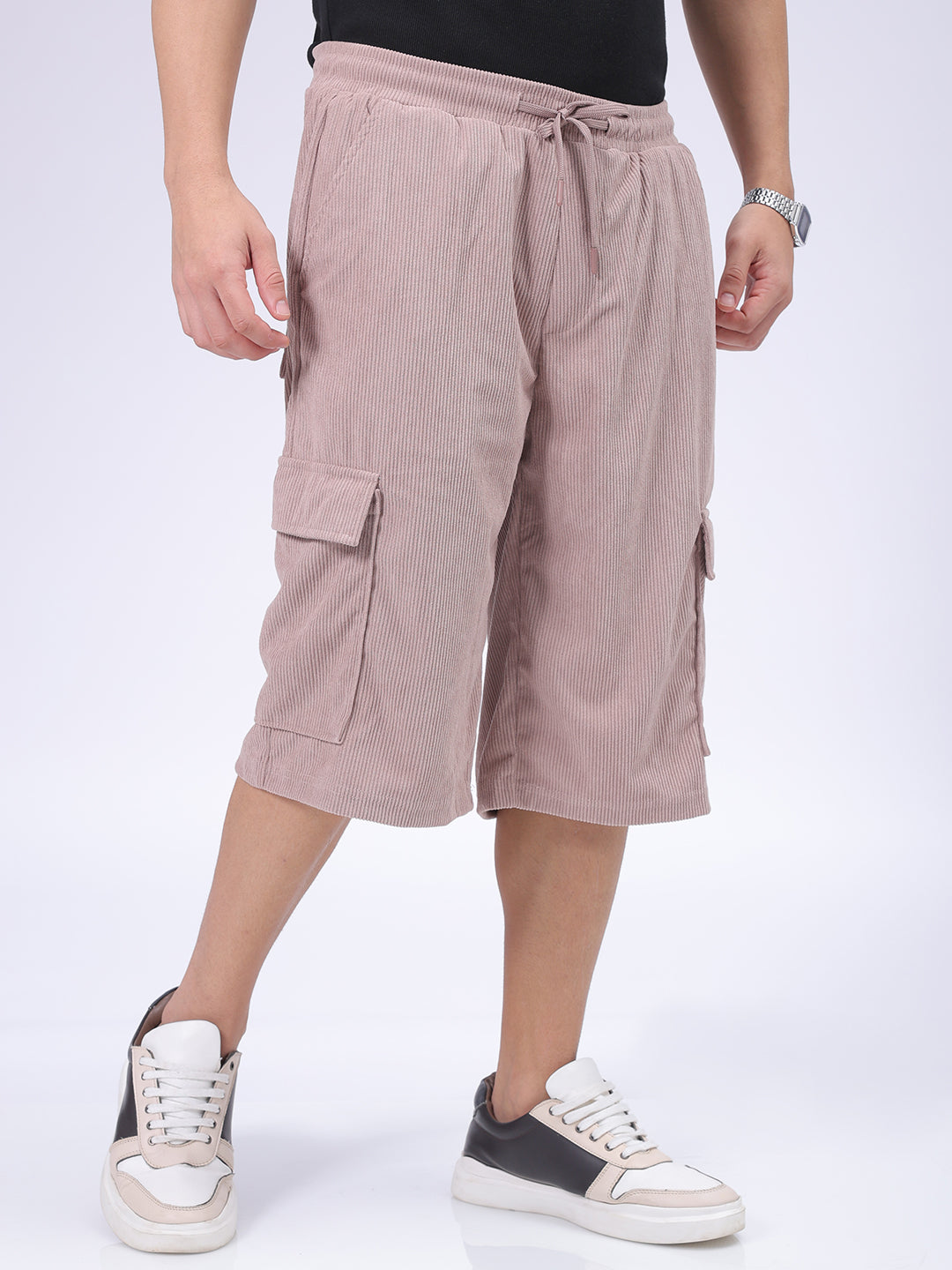 Men's Purple Loose Textured Utility Cargo Shorts