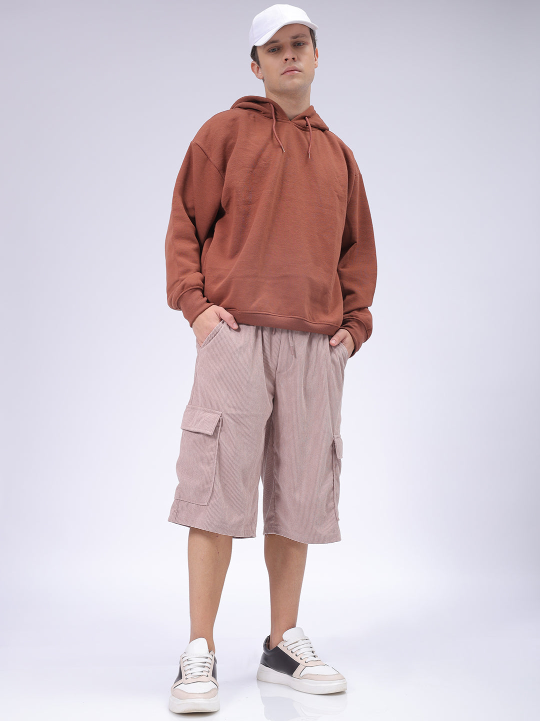 Men's Purple Loose Textured Utility Cargo Shorts