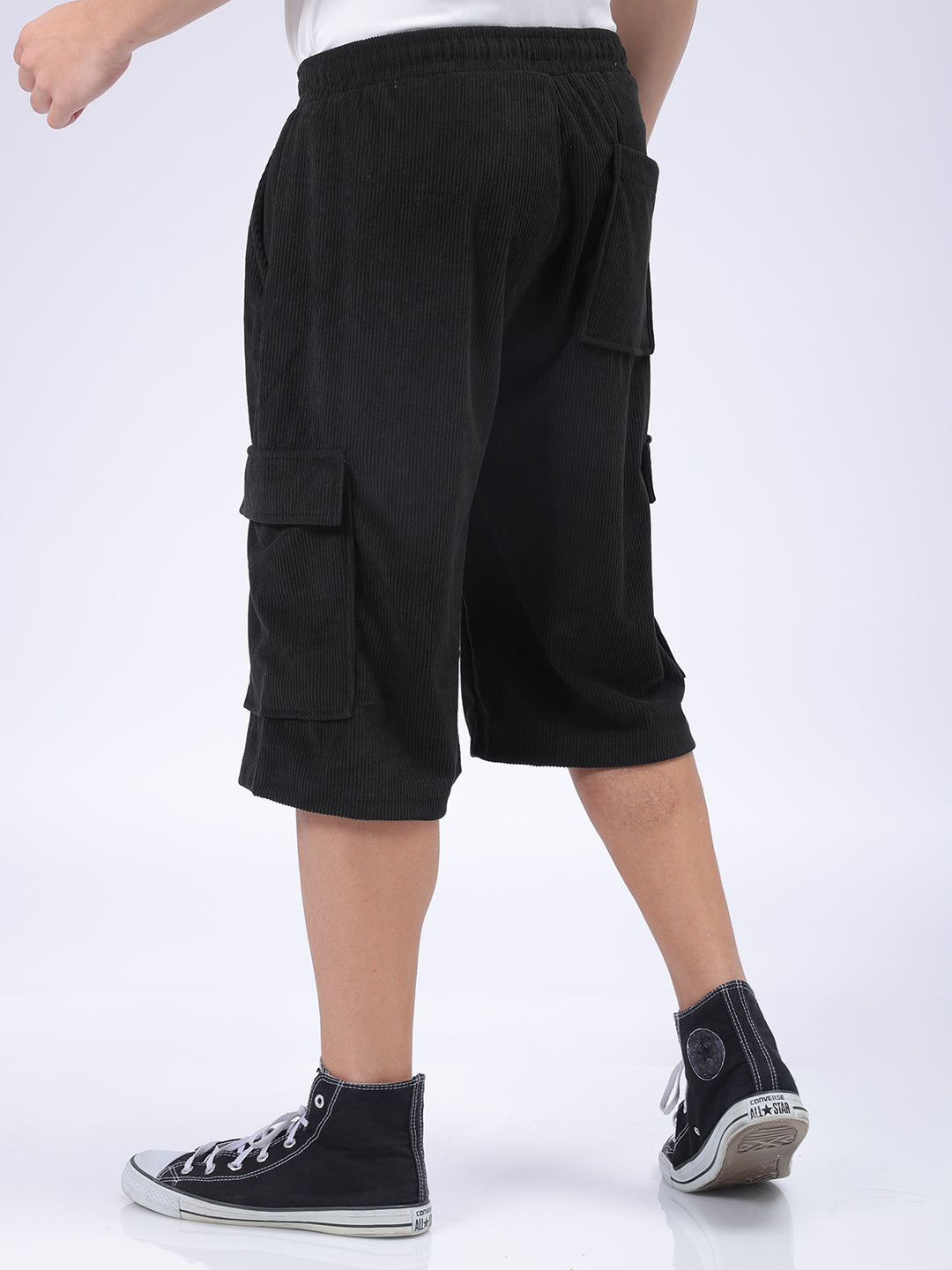 Men's Black Loose Textured Utility Cargo Shorts