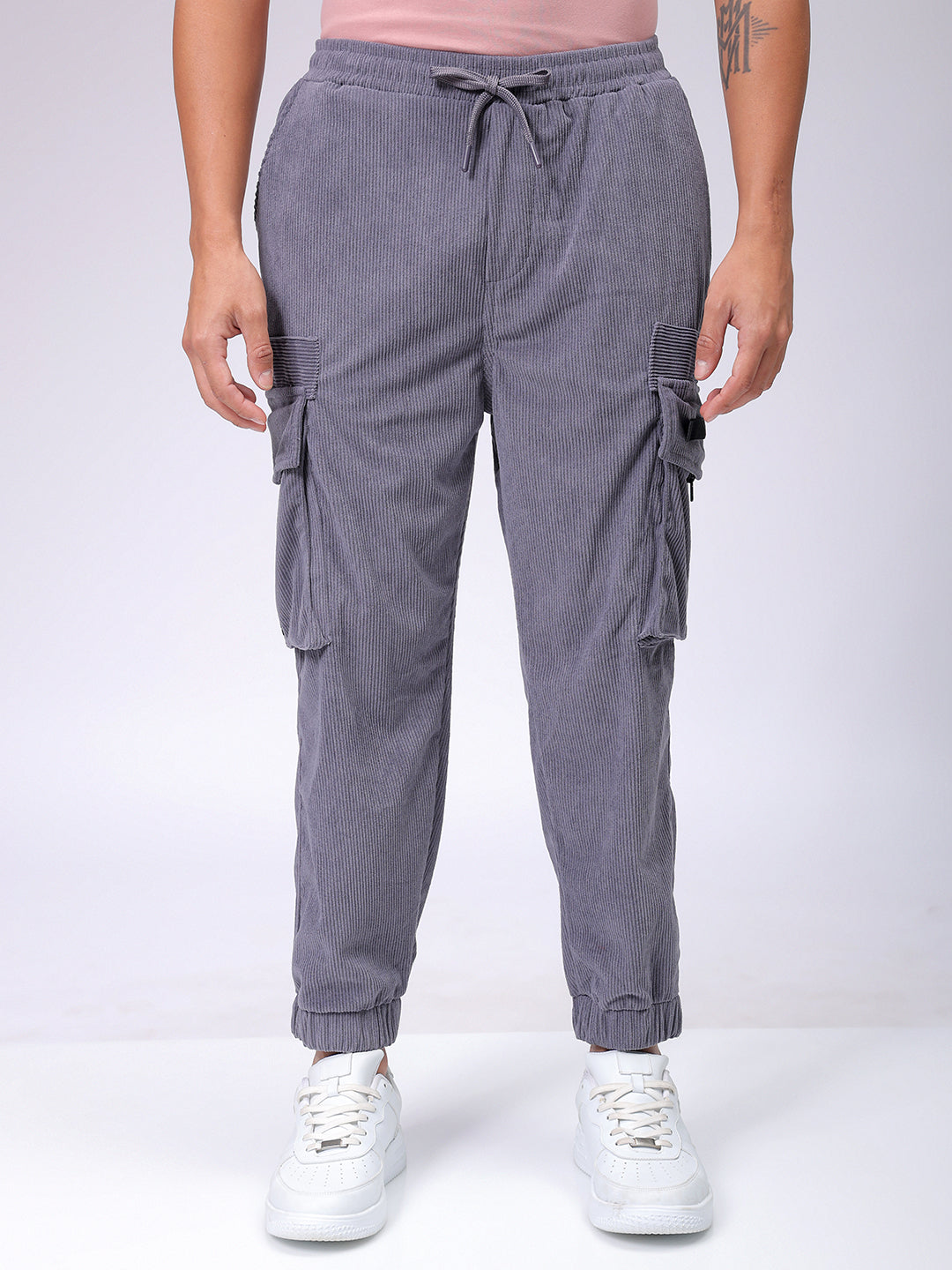 Men's Steel grey Loose Fit Textured Utility Jogger