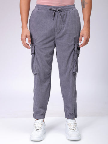 Men's Grey Loose Fit Textured Streetwear Jogger Trouser