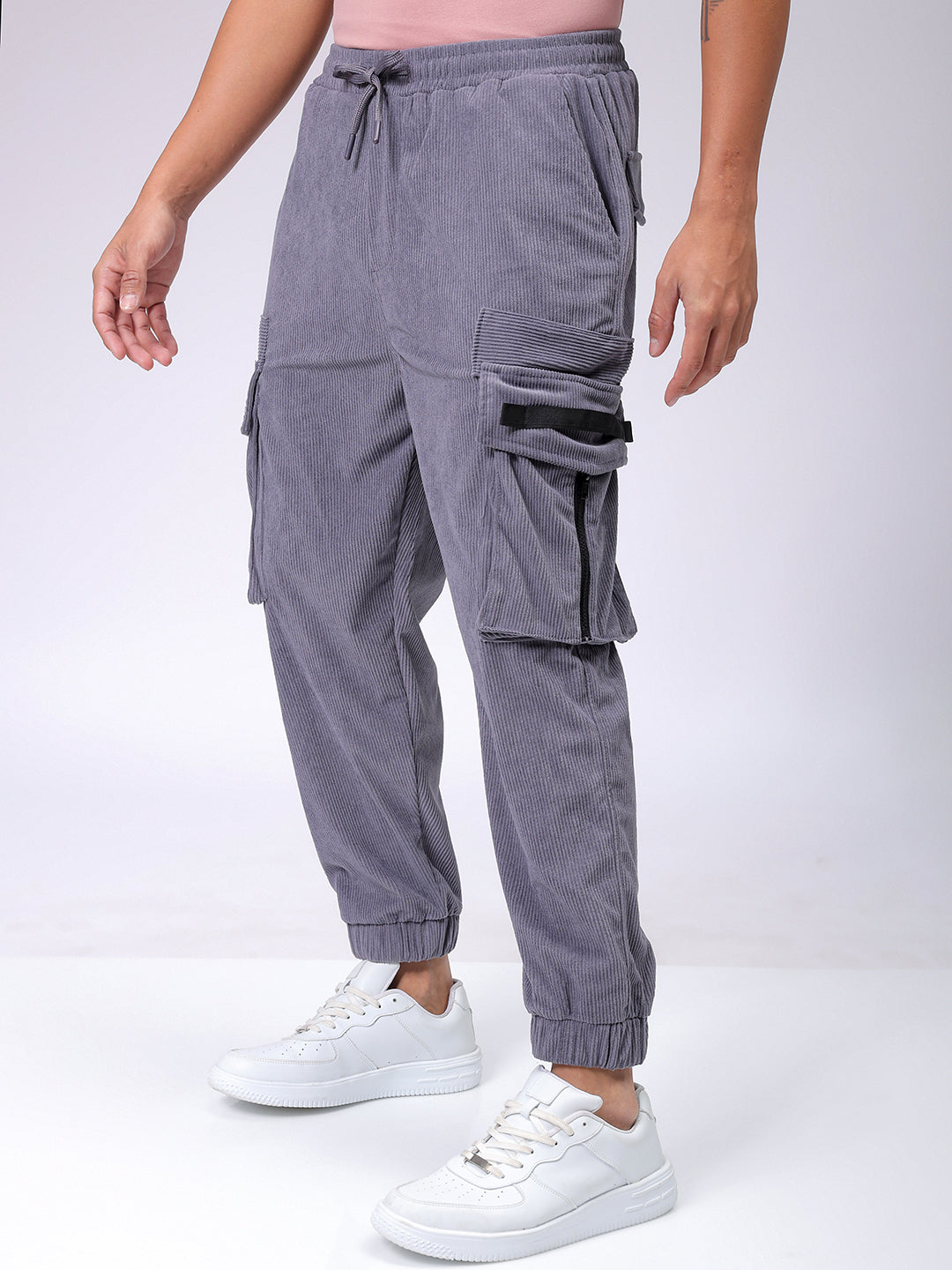 Men's Steel grey Loose Fit Textured Utility Jogger