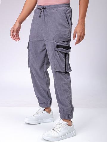 Men's Grey Loose Fit Textured Streetwear Jogger Trouser