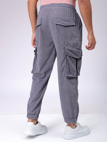 Men's Grey Loose Fit Textured Streetwear Jogger Trouser