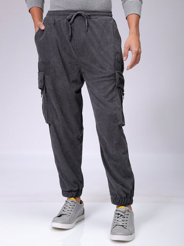 Men's Grey Loose Fit Textured Streetwear Jogger Trouser