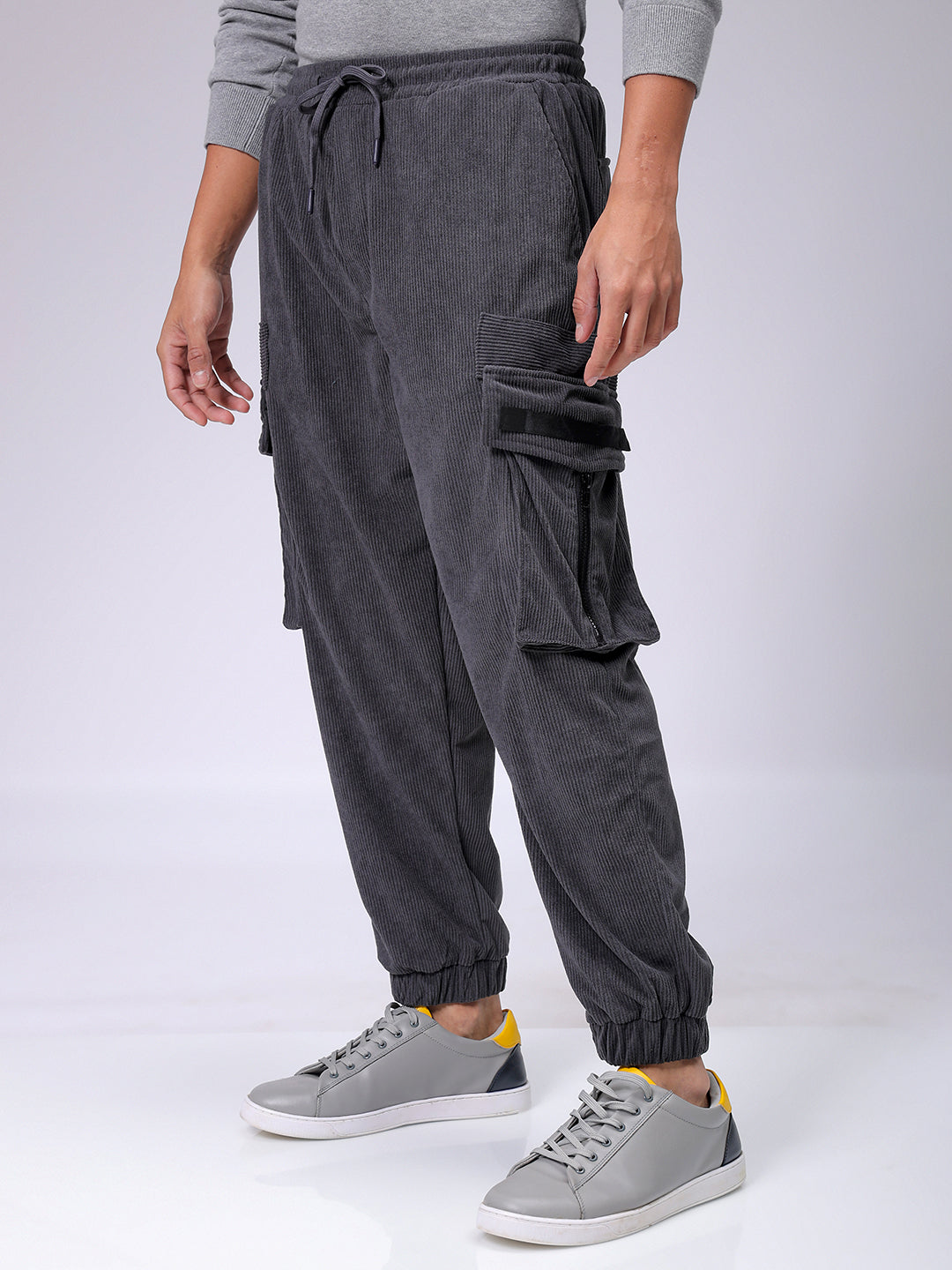 Men's Dark Grey Loose Fit Textured Utility Jogger