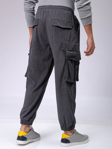 Men's Grey Loose Fit Textured Streetwear Jogger Trouser