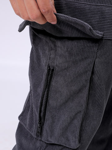 Men's Grey Loose Fit Textured Streetwear Jogger Trouser