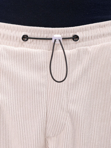 Men's White Baggy Tapered Fit Knitted Corduroy Jogger Trousers