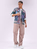 Men's Purple Baggy Tapered Fit Knitted Corduroy Jogger Trousers