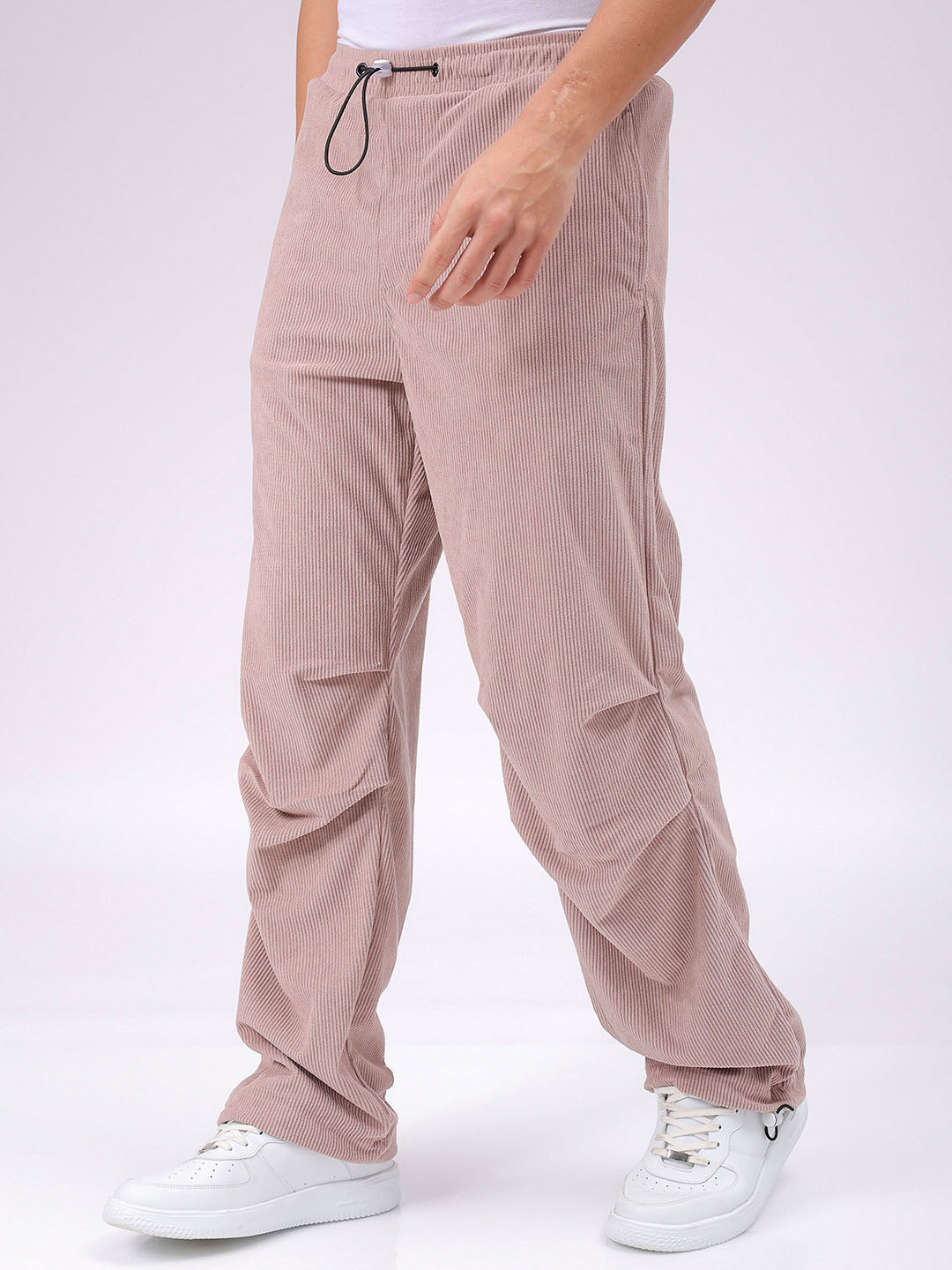 Men's Purple Baggy Tapered Fit Knitted Corduroy Jogger Trousers