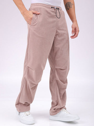 Men's Purple Baggy Tapered Fit Knitted Corduroy Jogger Trousers