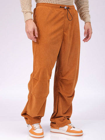 Men's Tan Baggy Fit Textured Athletic  Jogger