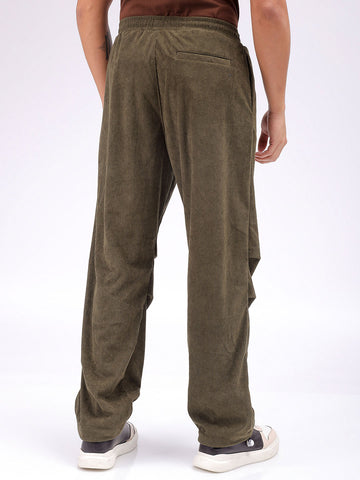 Men's Dark Olive Baggy Fit Textured Athletic  Jogger