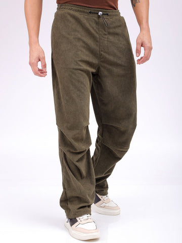 Men's Dark Olive Baggy Fit Textured Athletic  Jogger