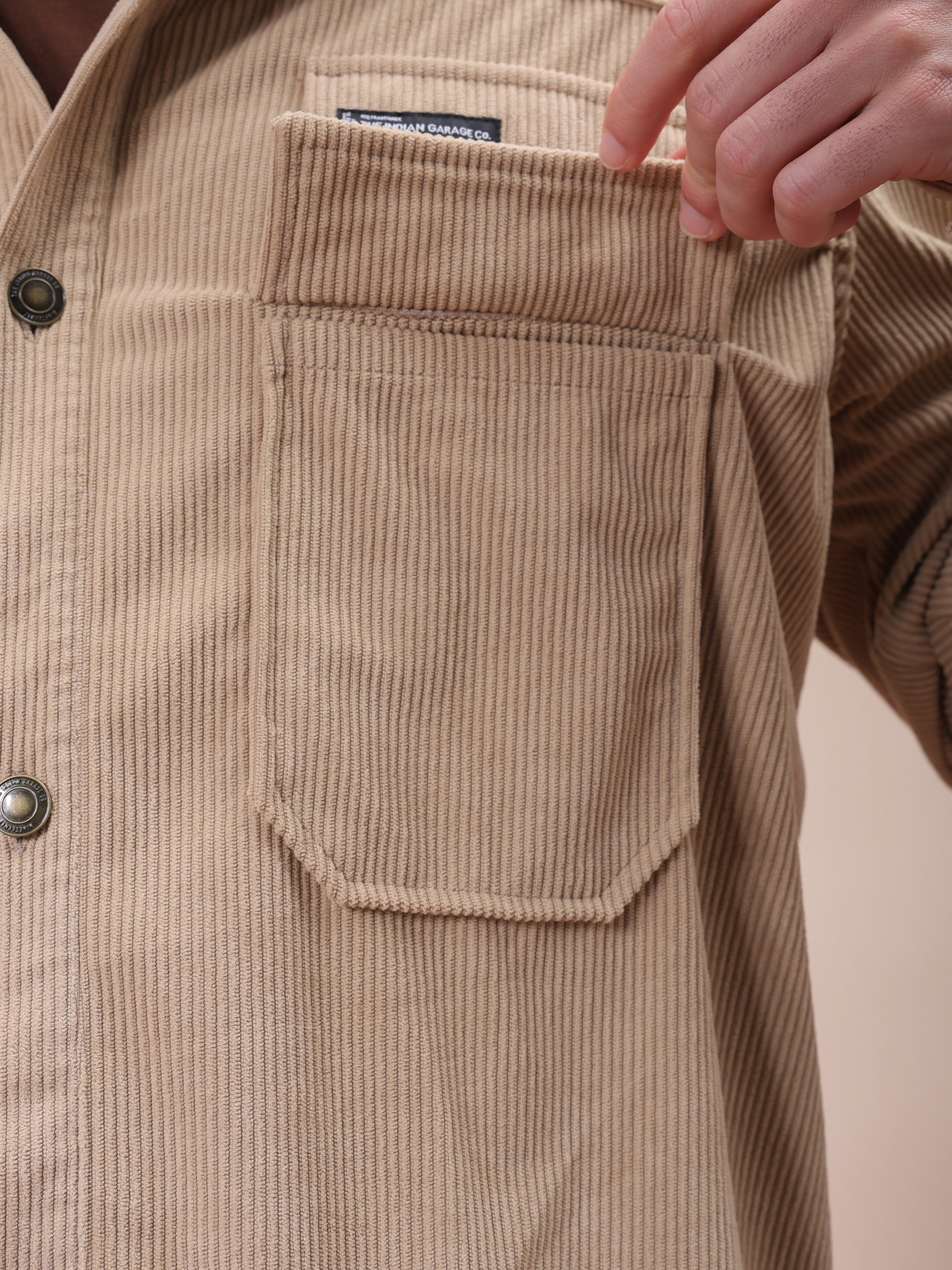 Men's Khaki Relaxed Fit Knitted Corduroy Utility Jacket