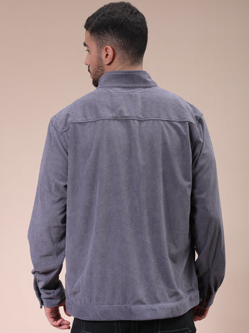 Men's Grey Relaxed Fit Knitted Corduroy Utility Jacket – TIGC