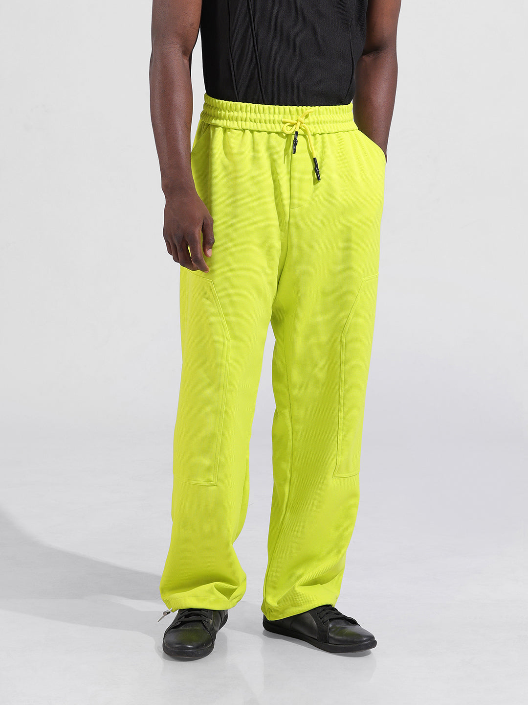 Men's Cyber Lime Wide Leg Fit Textured Utility Trouser