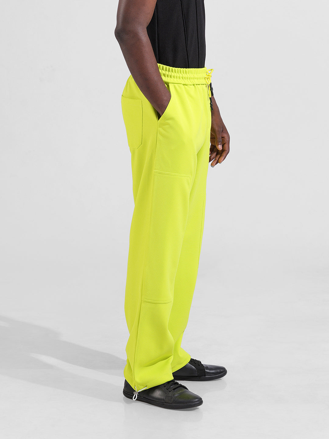 Men's Cyber Lime Wide Leg Fit Textured Utility Trouser