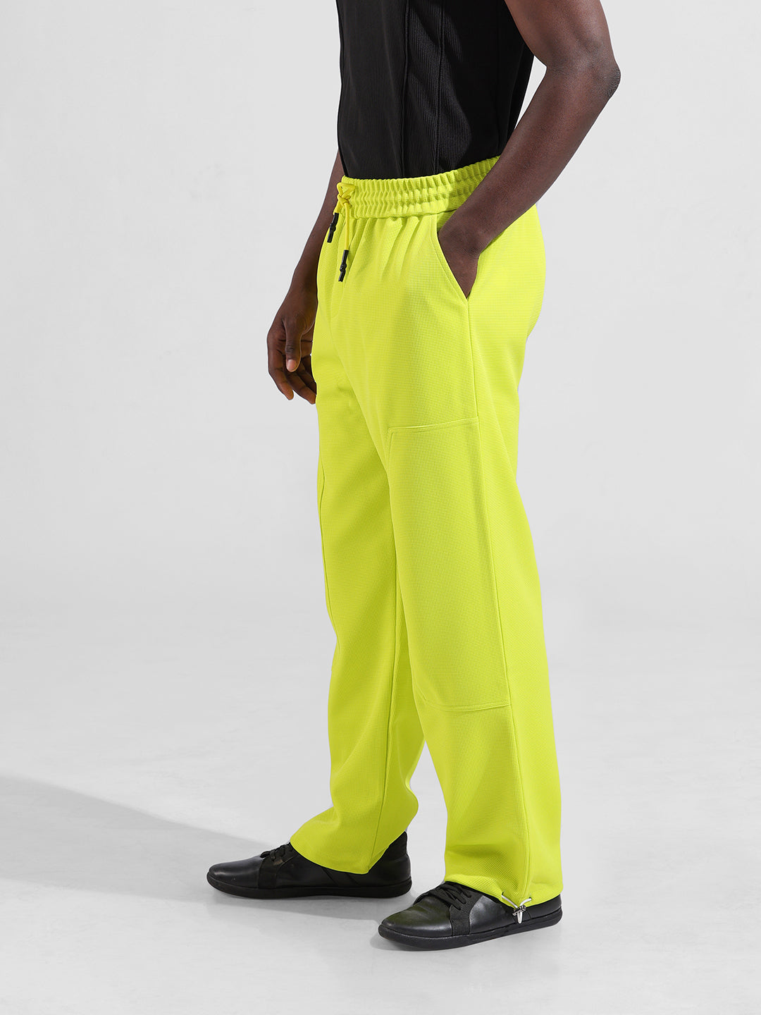 Men's Cyber Lime Wide Leg Fit Textured Utility Trouser