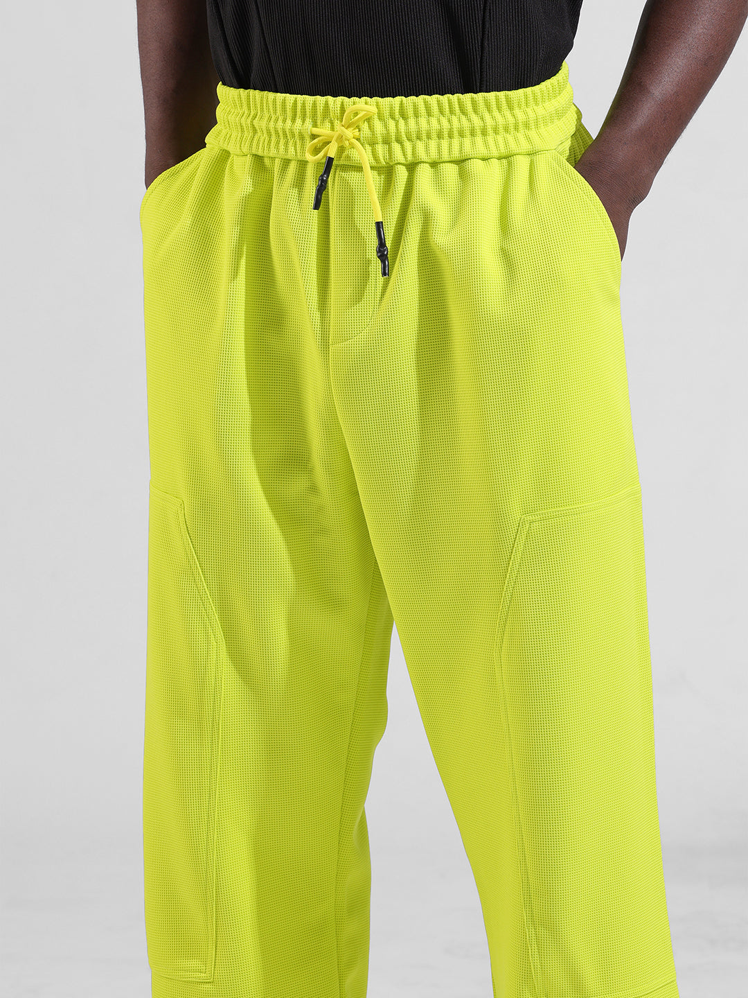 Men's Cyber Lime Wide Leg Fit Textured Utility Trouser