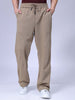 Men's Beige Loose Wide Leg Solid Mid-Rise Elasticated Utility Cargo Joggers