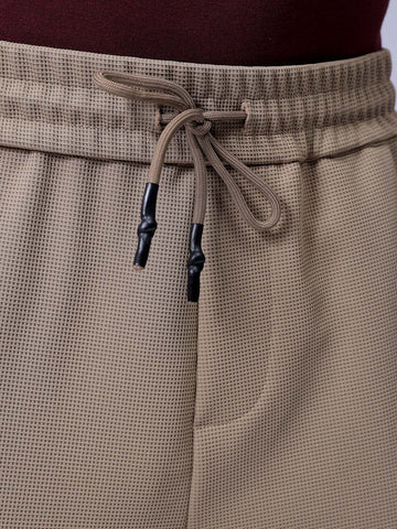 Men's Beige Loose Wide Leg Solid Mid-Rise Elasticated Utility Cargo Joggers