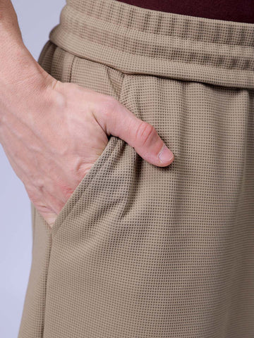 Men's Beige Loose Wide Leg Solid Mid-Rise Elasticated Utility Cargo Joggers