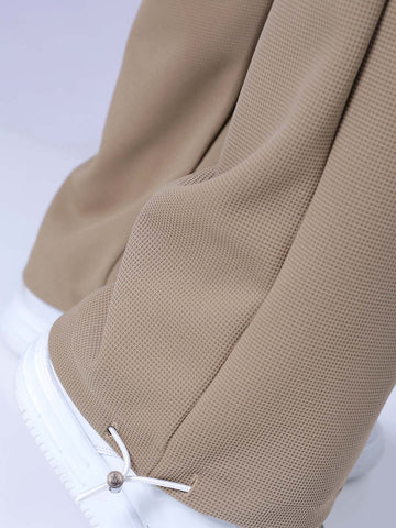 Men's Beige Loose Wide Leg Solid Mid-Rise Elasticated Utility Cargo Joggers