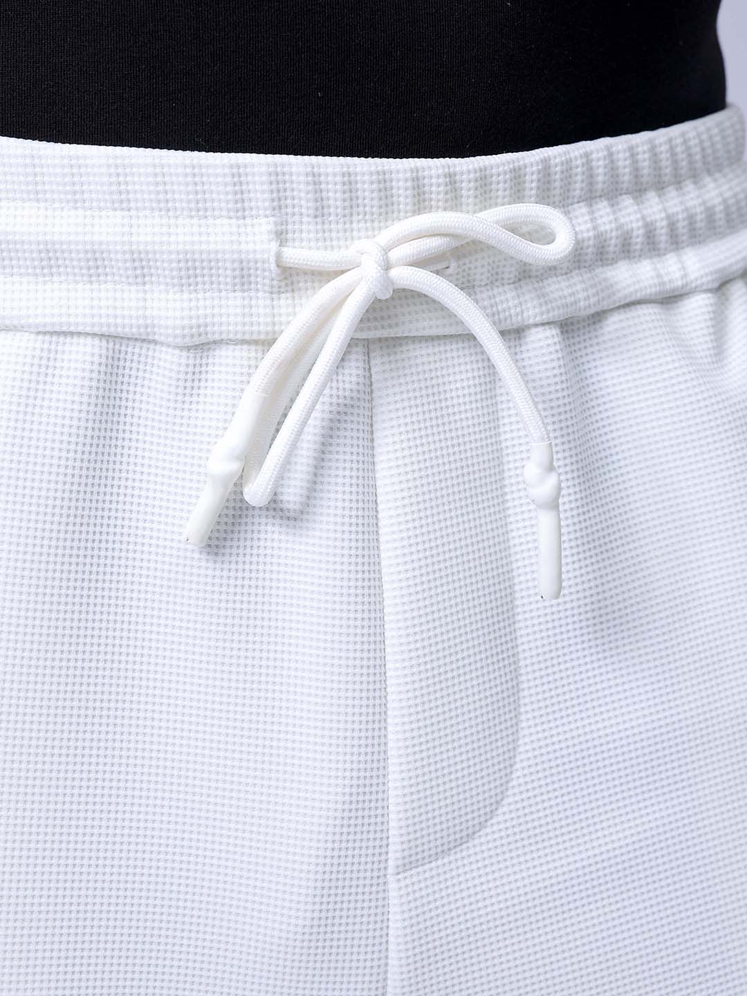 Men's White Loose Wide Leg Solid Mid-Rise Elasticated Utility Cargo Joggers