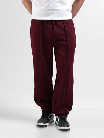Men Burgundy Loose Fit  Solid Joggers