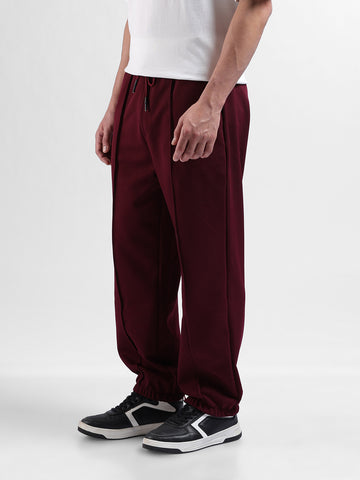 Men Burgundy Loose Fit  Solid Joggers