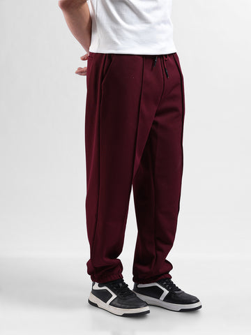 Men Burgundy Loose Fit  Solid Joggers
