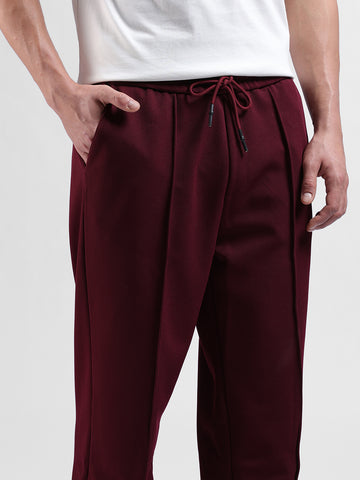 Men Burgundy Loose Fit  Solid Joggers