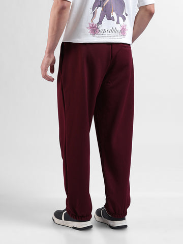 Men Burgundy Loose Fit  Solid Joggers