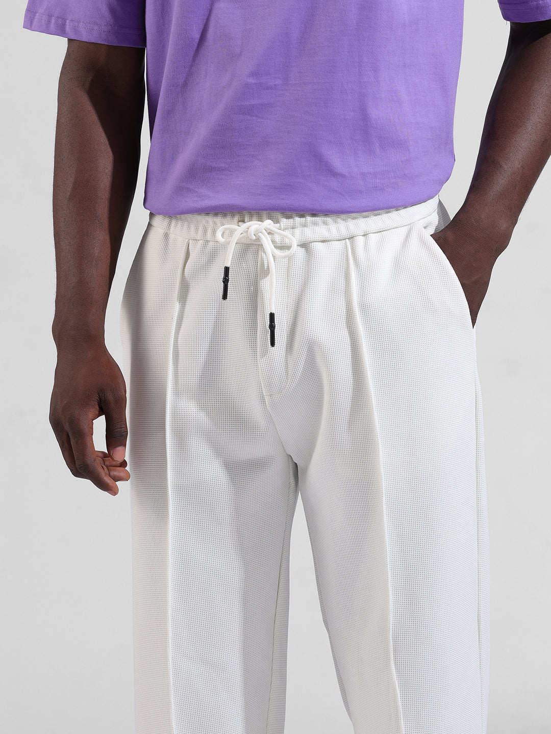 Men White Loose Fit  Solid Joggers