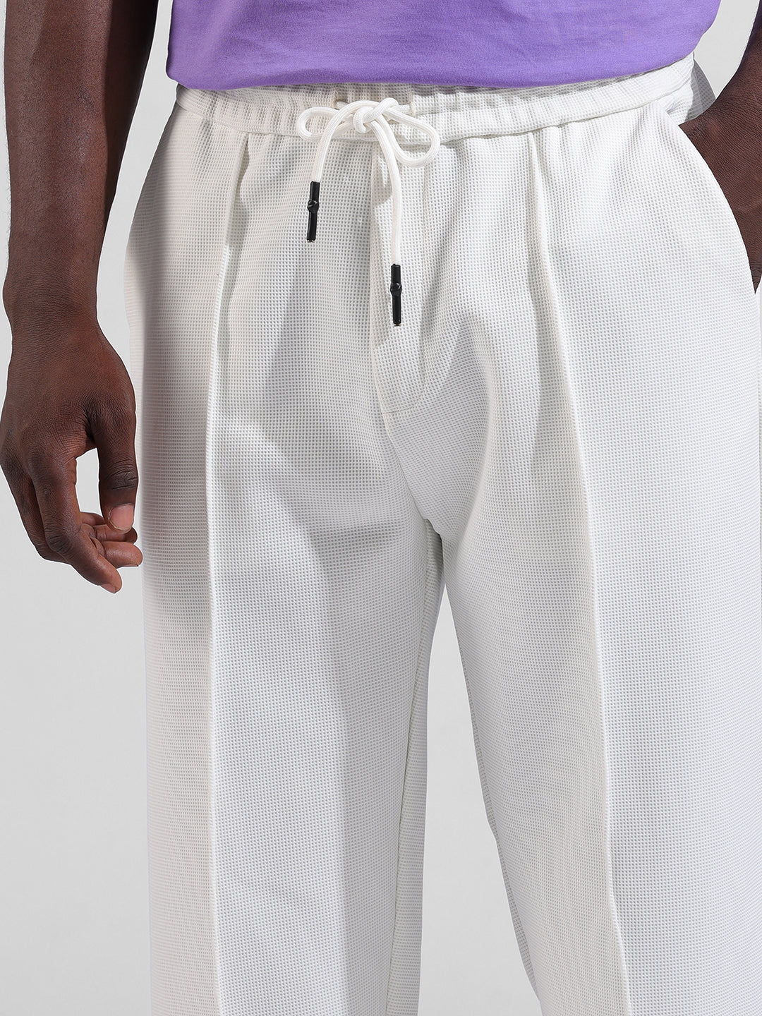 Men White Loose Fit  Solid Joggers