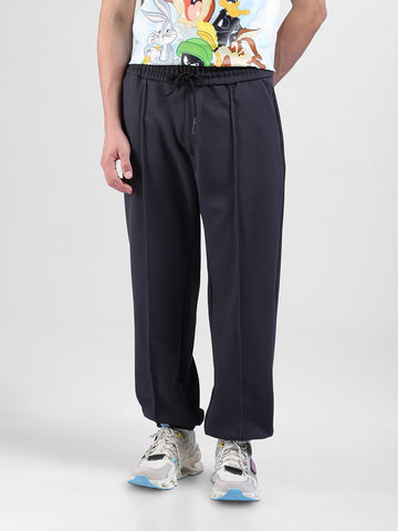 Men Black Grey Loose Fit  Solid Joggers