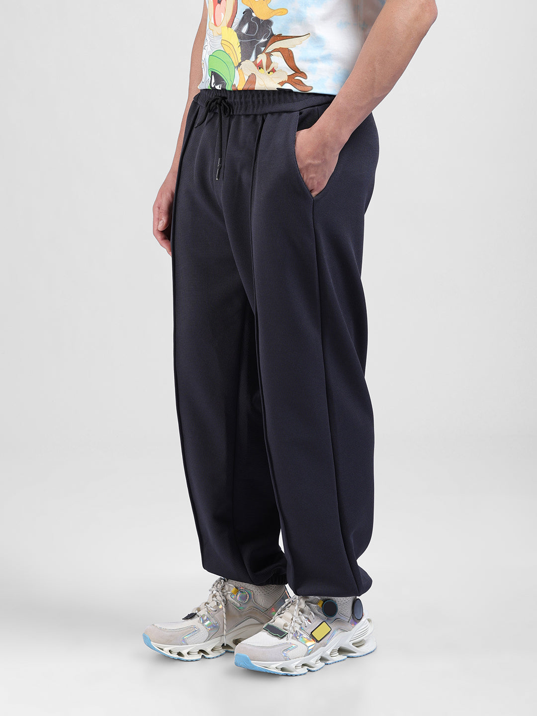 Men Black Grey Loose Fit  Solid Joggers