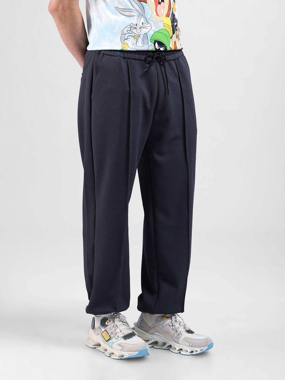 Men Black Grey Loose Fit  Solid Joggers