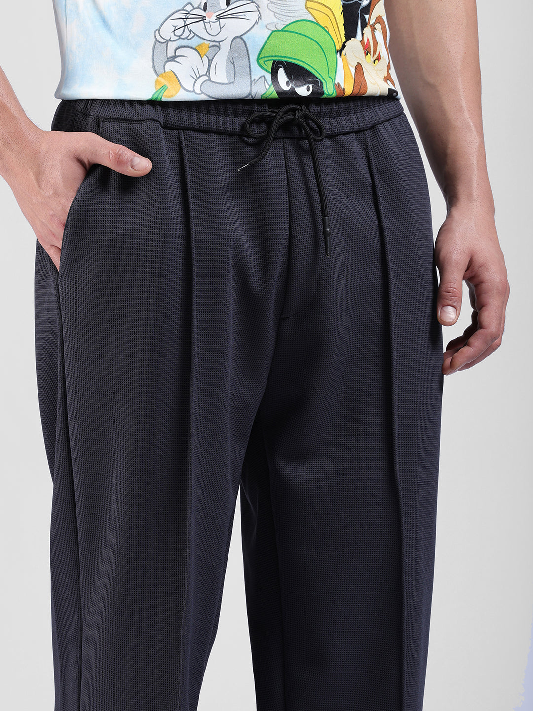 Men Black Grey Loose Fit  Solid Joggers