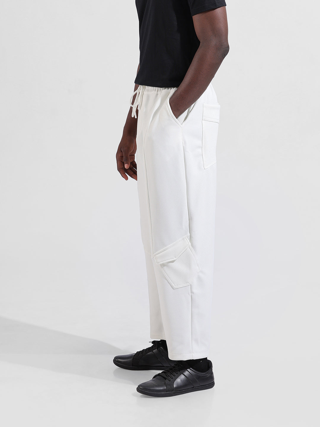Men's White Relaxed Fit Sports Joggers