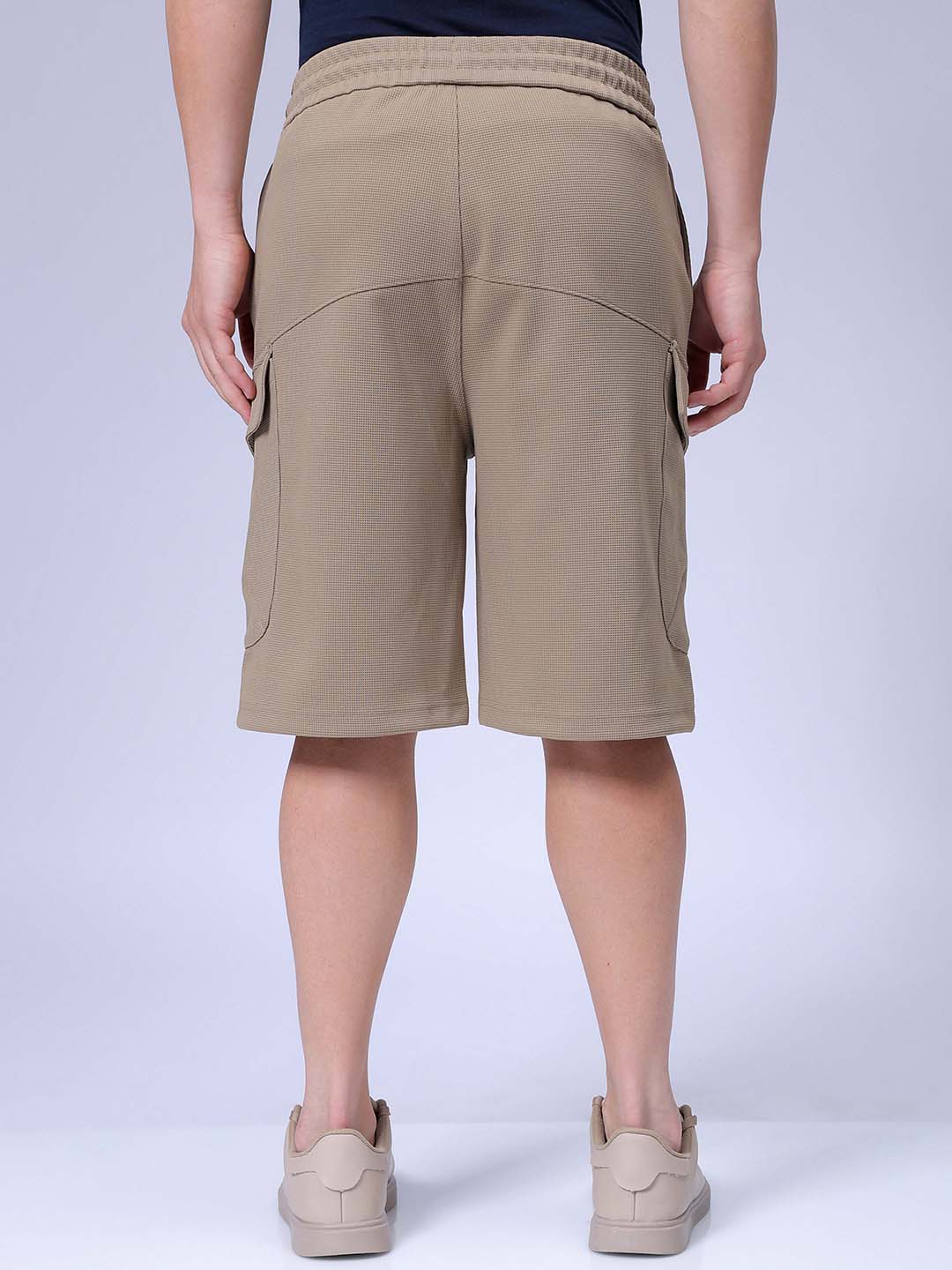 Men's Khaki Relaxed Fit Textured Shorts