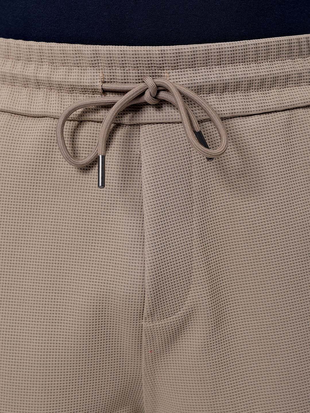 Men's Khaki Relaxed Fit Textured Shorts