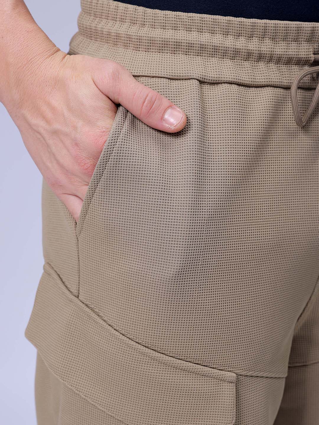 Men's Khaki Relaxed Fit Textured Shorts