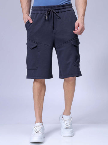 Men's Blue Relaxed Fit Textured Shorts