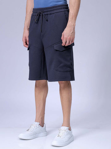 Men's Blue Relaxed Fit Textured Shorts