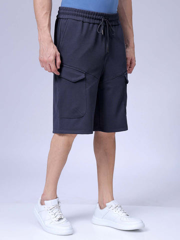 Men's Blue Relaxed Fit Textured Shorts